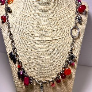 New York and Company necklace pink orange silver tone beads chain